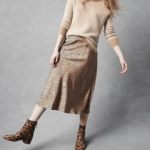J. Crew Satin Midi Skirt Spotted Animal Print Gold Women's Size XS #AR499